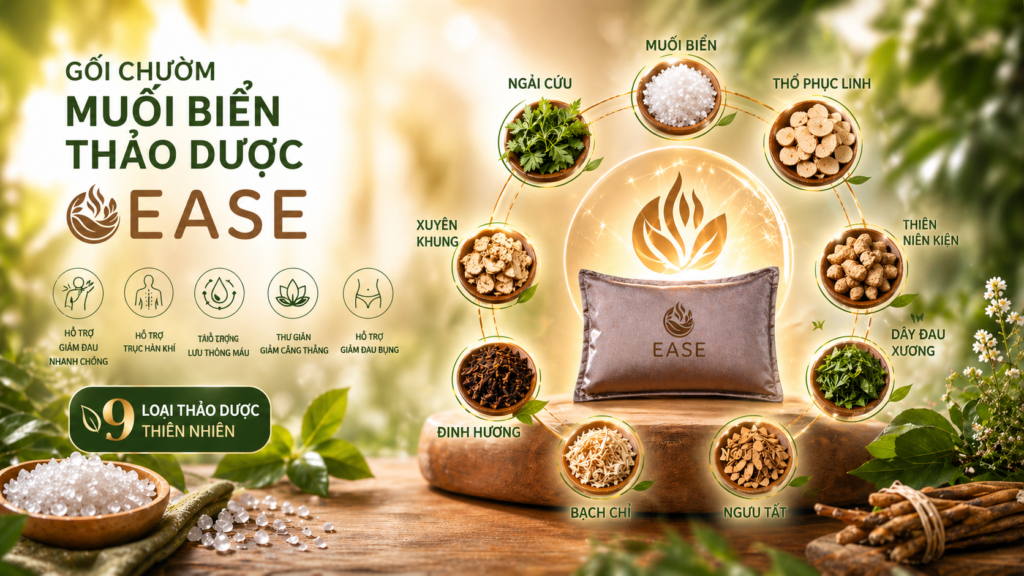 Gối chườm muối biển thảo dược Ease hỗ trợ giảm đau vai gáy và thư giãn cơ thể